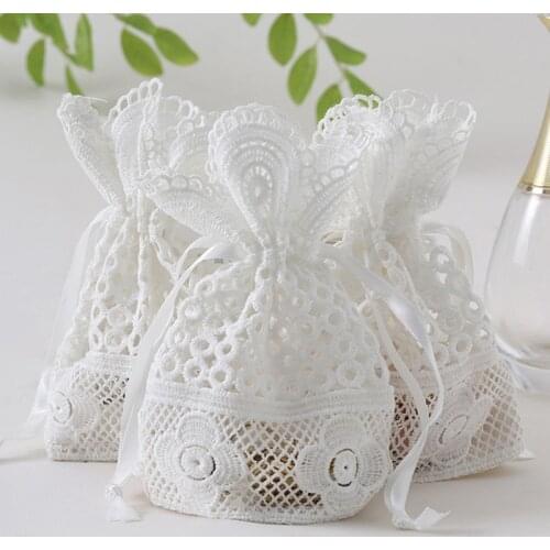 6PCS Jewelry Gift Bag White Lace Bag Bunch Pocket Wedding Candy Bag Gift Pocket for Ring Earrings Jewelry Muzzle Gift Bag