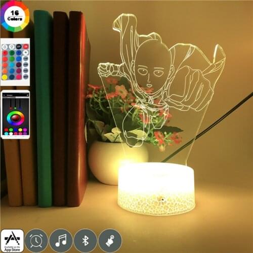 Acrylic Led Base Night Light 3D Saitama Figure Atmosphere Decor Desk Lamp Club Kid Room Anime Fans Gift Nightlight One Punch-Man