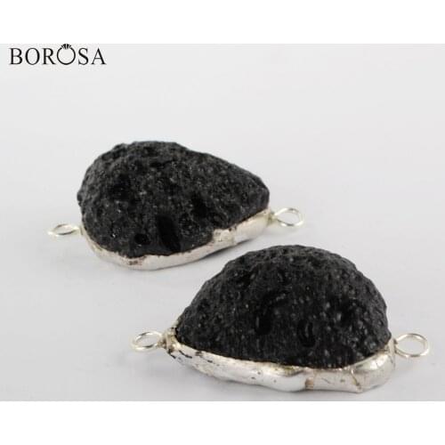 BOROSA Silver Plated Natural Tourmalinite Connectors for Bracelets Making Freeform Natural Stone Charms Beads for Necklace S1939