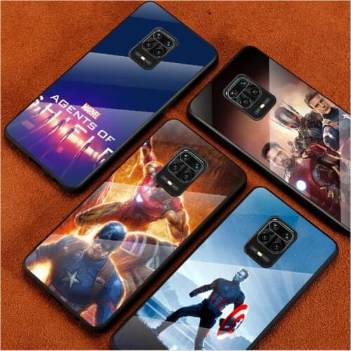 Marvel Super Hero Captain For Xiaomi Redmi Note 10 10S 9T 9S 9 8T 8 7 Phone Case Tempered Glass Hot New Shell Luxury Cove