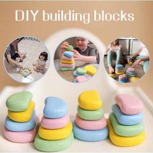 Baby Wooden Toy Jenga Balancing Building Colored Stone Block Creative Nordic Style Educational Toys Rainbow Stone Stacking Toy