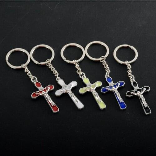 Enamel Jesus Cross Key Chain Religious Jewelry Gifts For Men Women