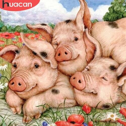 HUACAN DIY Diamond Painting 5d Pig Full Square/Round Diamond Embroidery Cross Stitch Animal Mosaic Handicraft Home Decor