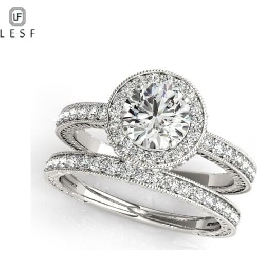 LESF 1.0 Ct Wedding Ring Set Solid 925 Sterling Silver Engagement Band Fashion Jewelry For Women