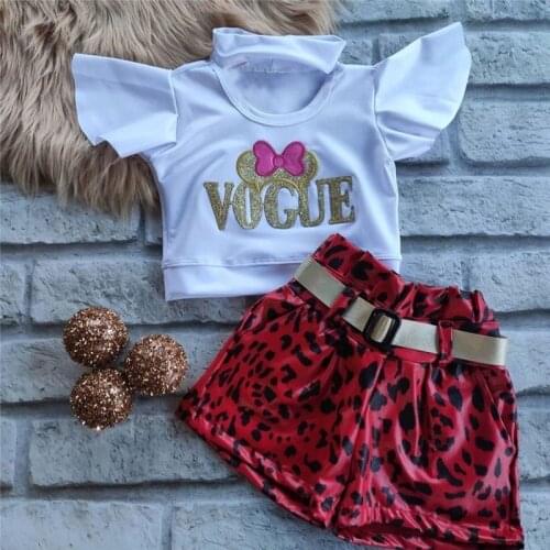 1-6Years Fashion Toddler Kids Girls Summer Clothes Letter Print Hollow Short Sleeve T-shirts Tops+Leopard Print Shorts Outfits