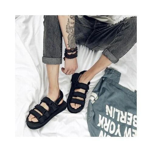 2020 Summer Men Sandals Breathable Leather Beach Shoes Men Non-slip Wear-resistant Mens Slippers Zapatos De Hombre Black