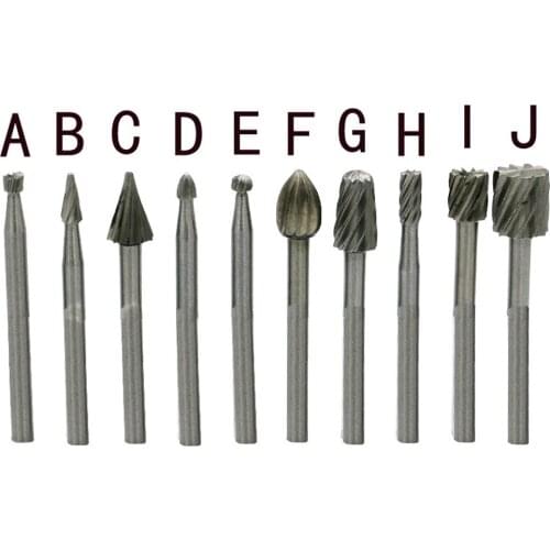 10pcs Carbide Burrs Round HSS Rotary Burr Drill Bits Set Woodworking Wood Carving Chamfering Engraving File Rasp Cutter Tool
