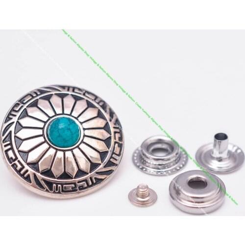 10X Bling Silver Sun Flower Turquoise Leathercraft Metal Concho 201 Snap Button Set Wallet Luggage Bag Handbag Connector Closure