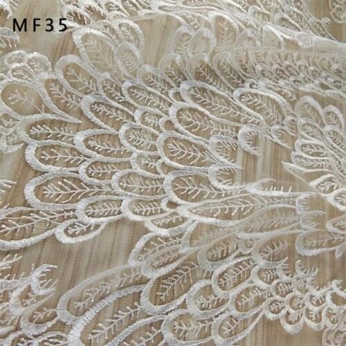 New White feather cotton thread feather pattern elegant lace embroidery fabric Clothing dress lace material MF35