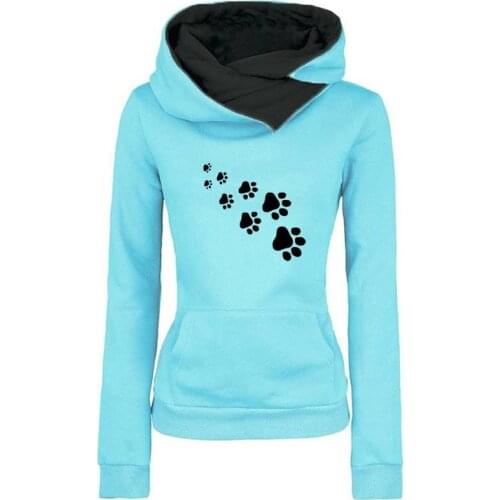 New Fashion Cat Dog Paw Print Sweatshirts Hoodies Women Tops Pockets Cotton Female Cropped Street Thick Winter Or Sping