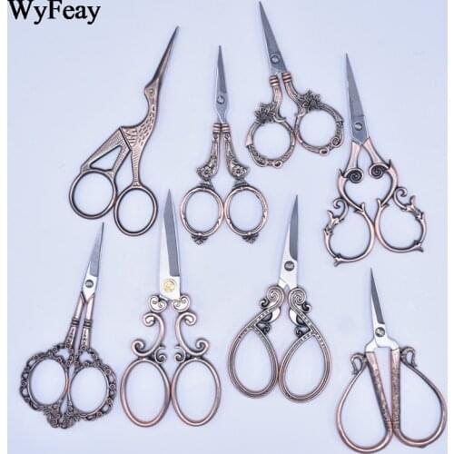 Red Antique Copper Vintage Scissors Stainless Steel Cutting Scissors Retro Needlework Sewing Scissors Embroidery Shears Tools