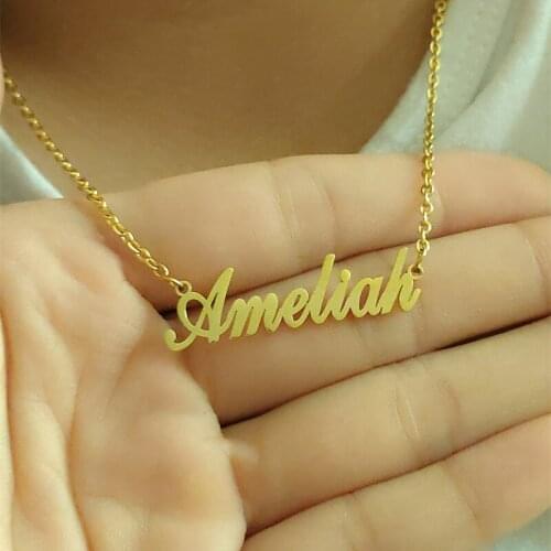 Custom Jewelry Cursive Name Necklace Gold Gargantilla Stainless Steel Jewelry Personalized Arabic Name Pendant Necklace Women