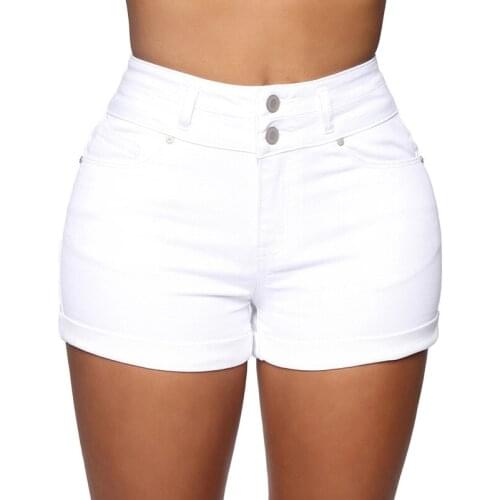 Solid Slim Denim Shorts Fashion Summer Stretch Skinny White High Waist Cowboy Short Women Sexy Casual Black Button Jeans Shorts
