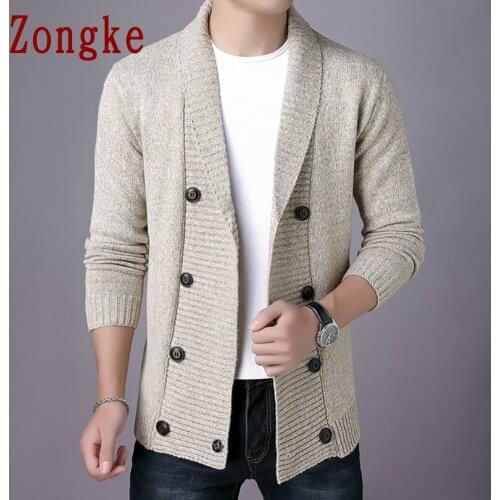 Zongke Solid Cardigan Men Sweater Fashion Knitted Sweater Men Clothing Harajuku Mens Jumpers Sweaters M-2XL 2021 Autumn Winter