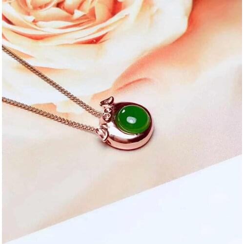 Natural green jasper necklace Pendant S925 silver natural gemstone Pendant Necklace Elegant cute pig girl party gift jewelry