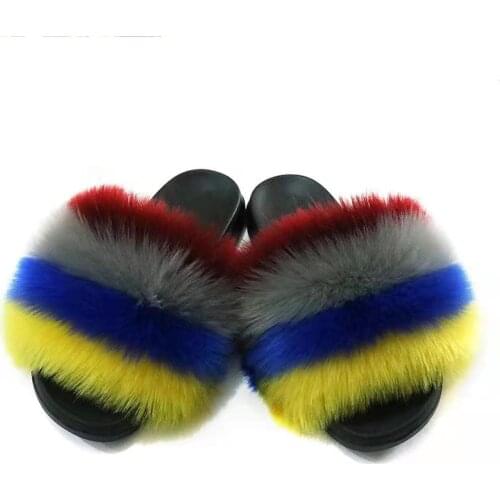 Sexy Faux Fur Slippers Women Furry Fluffy Slippers Outdoor Indoor Home Flat Shoes Female Casual Flops Slides TX412