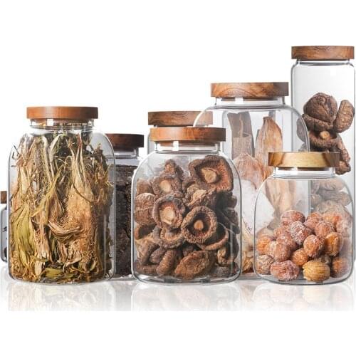 Wood Cover Tea Canister Transparent Glass Storage Jar Candy Jar Bottle High Borosilicate Glass Sealed Canister Acacia