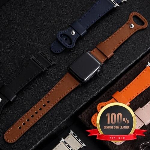 100% Genuine Cow Leather loop Bracelet Belt Band for Apple Watch 6 SE 5 4 42MM 38MM 44MM 40MM Strap for iWatch 6 5 4 Wristband