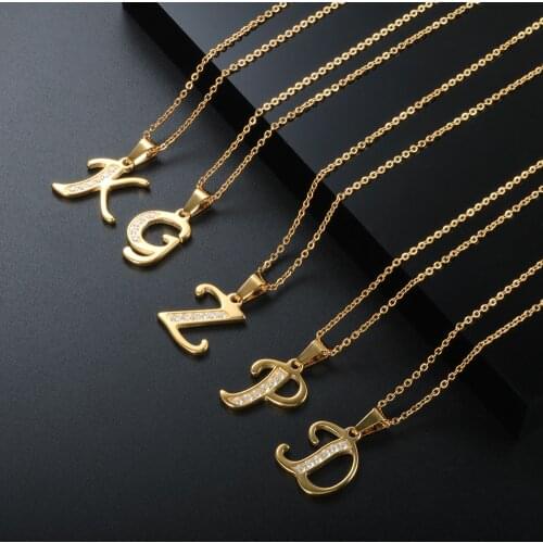 Luxury CNC CZ Crystal Letter Necklace Gold Plated Capital Initial Pendant Necklace For Women Men Jewelry Gifts
