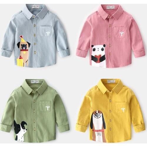 Shirt Baby Boy Girls Little Kids Toddler Spring Cotton Blouse Infant Cute Cartoon Animal lapel Soft Casual Comfortable Fashion