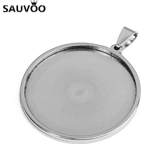 SAUVOO 5pcs Steel Cabochon Base Setting Dia 20mm 25mm 30mm 35mm fit Glass Stone Cabochon Beads for DIY Jewelry Making Findings