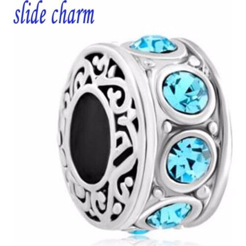 Slid charm Free shipping Silver Plated Birthstone Filigree Charm Bracelet Spacers fit Pandora bracelet