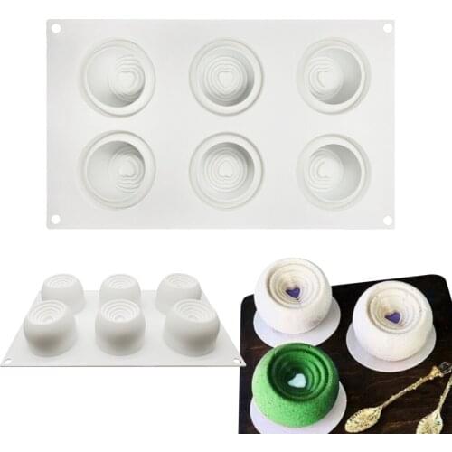 Silicone French Mousse Cake Molds 3D Bakeware DIY Mould, 6 Holes Vortex Heart