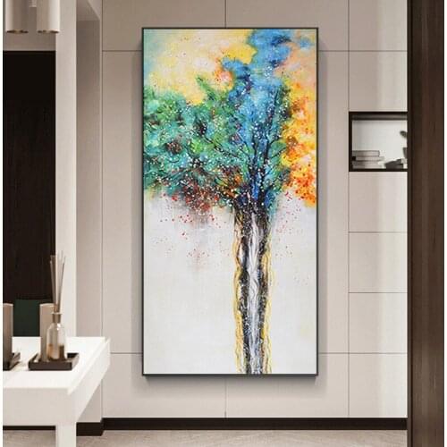Modern Abstract Oil Painting Printed on Canvas Colorful Rich Tree Canvas Painting Wall Poster Print for Gallery Home Decoration