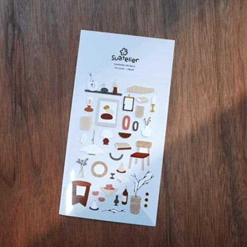 INS style home craft design paper sticker die cutting light chair table shape decorative stickers sheet DIY hobby tool