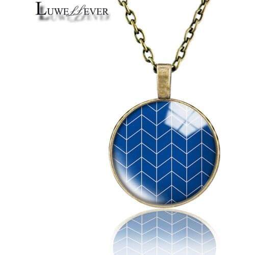 Navy Blue Necklace 689 25mm Bronze 30mm Wood Rhinestone Double-sided Moon Round Glass Pendant For Women Gift