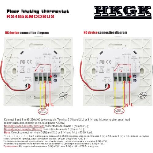 RS485 & Modbus floor heating thermostat，for control NO/NC,24VAC 95-240VAC optional