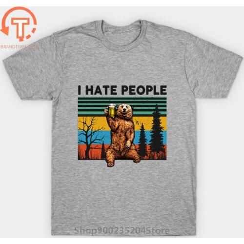 Vintage Rare Bear I Hate People Funny Camping Russian Fighting Nation T-Shirt S-3Xl Gyms Fitness USSR Warrior hunter Tee Shirt