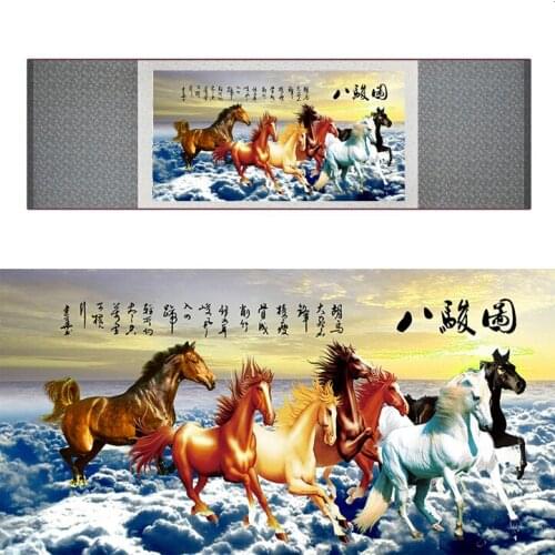 Top quality Chinese Horse silk painting Horse art painting Silk scroll art painting eight horse painting19062813