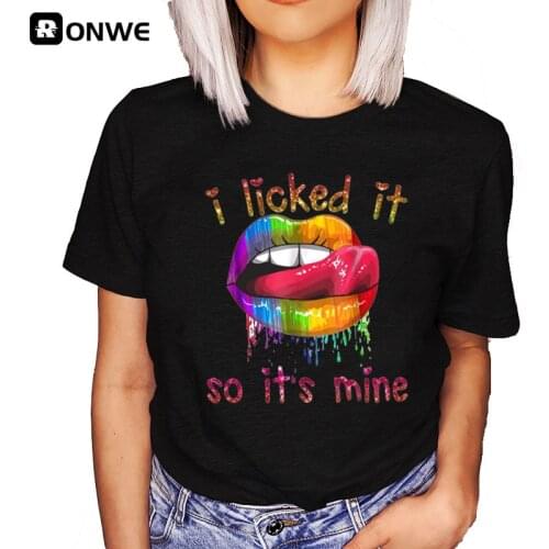 I Licked It So Its Mine Graphic Black T shirt Summer Girl LGBT Harajuku 90s Clothes Female Tops Tee,Drop Ship