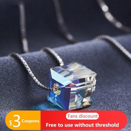AGATA S925 Silver Necklace Square Personality Rubiks Cube Clavicle Chain Fashion Simple Dazzling Crystal Pendant Female Chain