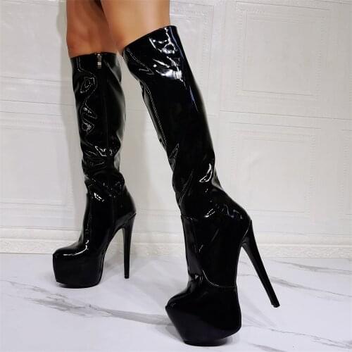 Sexy Thigh High Boots For Women Platform Fetish Shoes Lady High Heels Over The Knee Boots Leather Winter Long Boots Big Size 20
