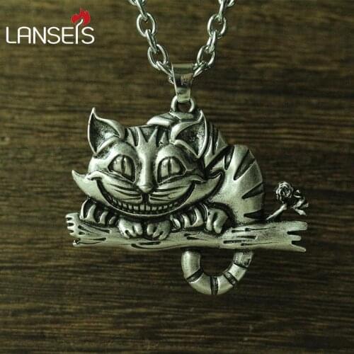 Lanseis 10pcs viking cheshire cat women necklace pendant Sweater chain cute cat animal jewelry