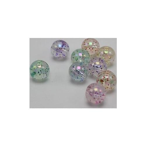 100 Mixed Transparent Color with Glitter inside Acrylic Smooth Round Beads 10mm
