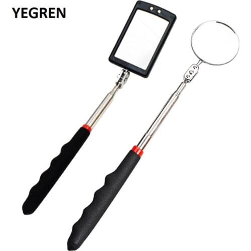 360° View Telescopic Inspection Mirror Round Square Mirror Inner Wall Inspection Tool with LED Light Snake Tube for Car Repair