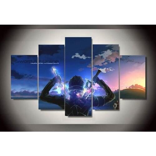 5 Panel Cartoon Sword Art Online Modern Home Wall Decor Painting Canvas Art HD Print Painting Canvas Wall Picture For Home Decor
