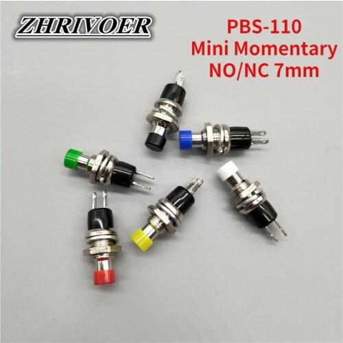 6pcs PBS-110 Mini Momentary Push Button Switch NO/NC 7mm Red Yellow Green Blue Black White