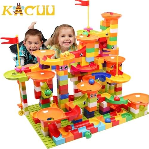 74-404PCS Marble Race Run Block Big Size Building Blocks Plastic Funnel Slide DIY Assembly Bricks Educational Toys For Children