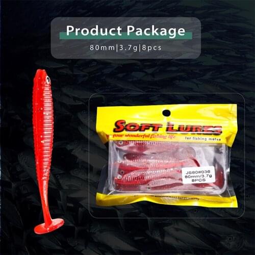 8pcs/lot Lures Soft fake lure JS80 Fishing wobblers Tackle Artificial Plastic silicon bass bait 6 Colors for Option rubber