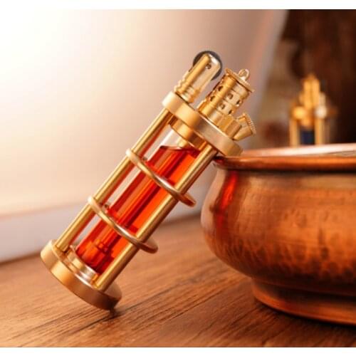 CNC Handmade pure copper brass gasoline cigarette lighter ，Transparent glass oil tank Kerosene lighter - 178g 100*35mm