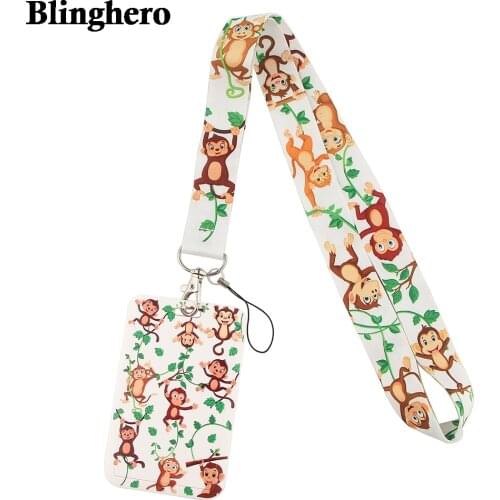 CB429 Cute Animal Monkey Lanyards ID Badge Holder Keychain ID Card Passport Gym Mobile Badge Holder Lanyard Key Holder