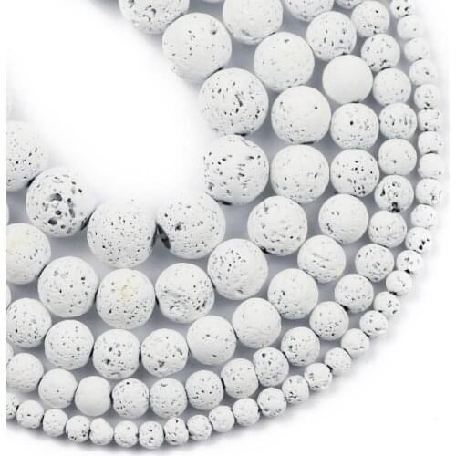 Natural Stone Beads White Lava Hematite Round Rubber Volcanic Rock Spacers Beads For Jewelry Making DIY Bracelet 4/6/8/10/12MM