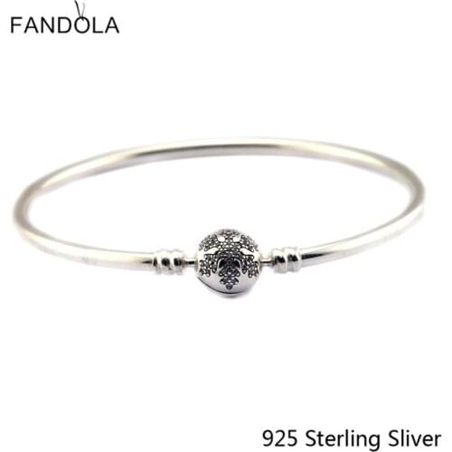 CKK Silver 925 Jewelry Moments Silver Bracelets, Unique Snowflake For Women Original Sterling Silver Bangle