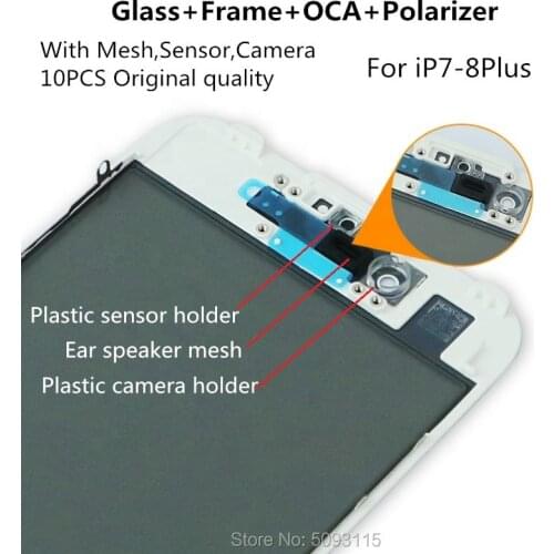 Front LCD Screen Outer Glass 4in1 Frame OCA Polarizer with Mesh Sensor Camera For iPhone 7 7Plus 8 8P display repair Replacement