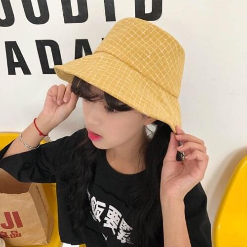 New fashion casual temperament high quality Sun protection sunscreen cap women comfortable cute elegant fresh plaid bucket hats