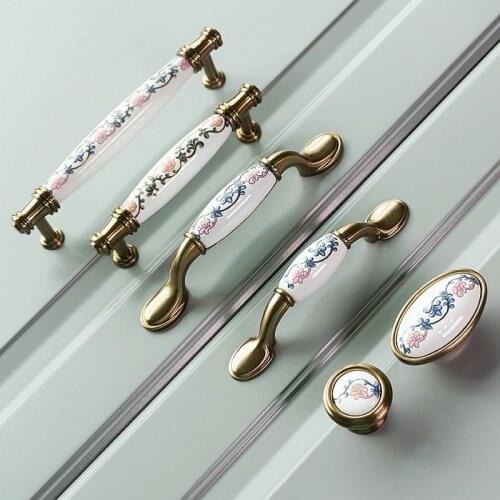 Chinese Ceramic Handle American Retro Cabinet Door Modern Minimalist European style Drawer Cabinet Wardrobe Cabinet Handle